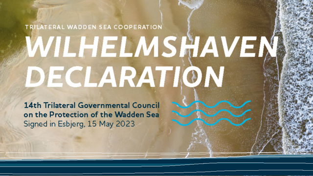 Cover image Wilhelmshaven Declaration showing a beach and shoreline from above. © Janis Meyer/Waddenagenda.
